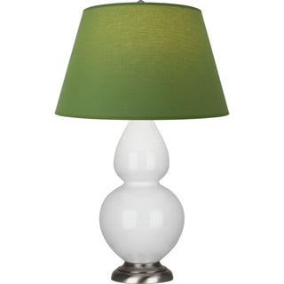 Buy lily-glazed-ceramic-w-antique-silvered-with-tea-green-w-taupe-lining-fabric-shade-glass-and-green-shade Double Gourd Table Lamp by Robert Abbey