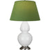 Lily Glazed Ceramic w/Antique Silvered with Tea Green W/ Taupe Lining Fabric Shade Glass and Green Shade