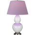 Lily Glazed Ceramic w/Antique Silvered with Lavender W/ Plum Lining Fabric Shade Glass and Pink Shade
