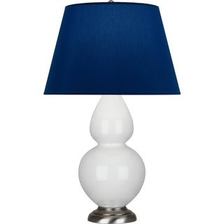 Buy lily-glazed-ceramic-w-antique-silvered-with-navy-w-gray-lining-fabric-shade-glass-and-blue-shade Double Gourd Table Lamp by Robert Abbey