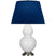 Lily Glazed Ceramic w/Antique Silvered with Navy W/ Gray Lining Fabric Shade Glass and Blue Shade