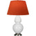 Lily Glazed Ceramic w/Antique Silvered with Tangerine W/ Taupe Lining Fabric Shade Glass and Red Shade