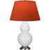 Lily Glazed Ceramic w/Antique Silvered with Tangerine W/ Taupe Lining Fabric Shade Glass and Red Shade