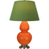 Pumpkin Glazed Ceramic w/Antique Silvered with Tea Green W/ Taupe Lining Fabric Shade Glass and Green Shade