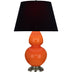 Pumpkin Glazed Ceramic w/Antique Silvered with Ink Black W/ Rose Red Lining Fabric Shade Glass and Black Shade