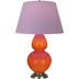 Pumpkin Glazed Ceramic w/Antique Silvered with Lavender W/ Plum Lining Fabric Shade Glass and Pink Shade