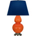 Pumpkin Glazed Ceramic w/Antique Silvered with Navy W/ Gray Lining Fabric Shade Glass and Blue Shade