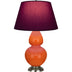 Pumpkin Glazed Ceramic w/Antique Silvered with Plum W/ Lavender Lining Fabric Shade Glass and Red Shade