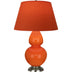 Pumpkin Glazed Ceramic w/Antique Silvered with Tangerine W/ Taupe Lining Fabric Shade Glass and Red Shade