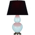 Baby Blue Glazed Ceramic w/Antique Silvered with Ink Black W/ Rose Red Lining Fabric Shade Glass and Black Shade