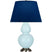 Baby Blue Glazed Ceramic w/Antique Silvered with Navy W/ Gray Lining Fabric Shade Glass and Blue Shade