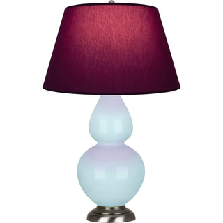 Buy baby-blue-glazed-ceramic-w-antique-silvered-with-plum-w-lavender-lining-fabric-shade-glass-and-red-shade Double Gourd Table Lamp by Robert Abbey