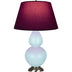 Baby Blue Glazed Ceramic w/Antique Silvered with Plum W/ Lavender Lining Fabric Shade Glass and Red Shade