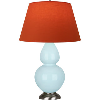 Buy baby-blue-glazed-ceramic-w-antique-silvered-with-tangerine-w-taupe-lining-fabric-shade-glass-and-orange-shade Double Gourd Table Lamp by Robert Abbey