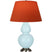 Baby Blue Glazed Ceramic w/Antique Silvered with Tangerine W/ Taupe Lining Fabric Shade Glass and Orange Shade