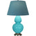 Egg Blue Glazed Ceramic w/Antique Silvered with Bright Blue W/ Gray Lining Fabric Shade Glass and Blue Shade