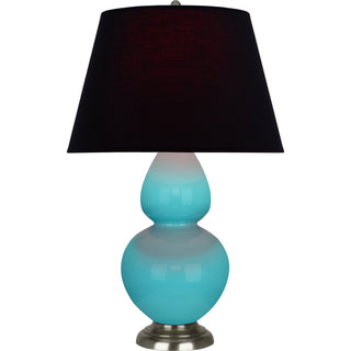 Buy egg-blue-glazed-ceramic-w-antique-silvered-with-ink-black-w-rose-red-lining-fabric-shade-glass-and-black-shade Double Gourd Table Lamp by Robert Abbey