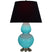 Egg Blue Glazed Ceramic w/Antique Silvered with Ink Black W/ Rose Red Lining Fabric Shade Glass and Black Shade