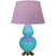 Egg Blue Glazed Ceramic w/Antique Silvered with Lavender W/ Plum Lining Fabric Shade Glass and Pink Shade