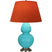 Egg Blue Glazed Ceramic w/Antique Silvered with Tangerine W/ Taupe Lining Fabric Shade Glass and Orange Shade
