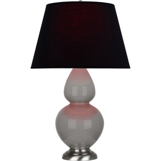 Buy smokey-taupe-glazed-ceramic-w-antique-silvered-with-ink-black-w-rose-red-lining-fabric-shade-glass-and-black-shade Double Gourd Table Lamp by Robert Abbey