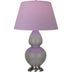 Smokey Taupe Glazed Ceramic w/Antique Silvered with Lavender W/ Plum Lining Fabric Shade Glass and Pink Shade