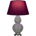 Smokey Taupe Glazed Ceramic w/Antique Silvered with Plum W/ Lavender Lining Fabric Shade Glass and Red Shade