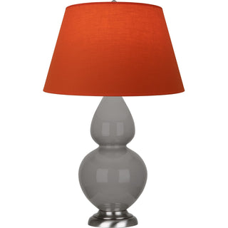 Buy smokey-taupe-glazed-ceramic-w-antique-silvered-with-tangerine-w-taupe-lining-fabric-shade-glass-and-orange-shade Double Gourd Table Lamp by Robert Abbey