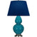 Peacock Glazed Ceramic w/Antique Silvered with Navy W/ Gray Lining Fabric Shade Glass and Blue Shade