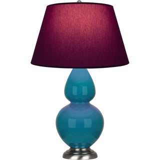 Buy peacock-glazed-ceramic-w-antique-silvered-with-plum-w-lavender-lining-fabric-shade-glass-and-red-shade Double Gourd Table Lamp by Robert Abbey