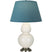Bone Glazed Ceramic w/Antique Silvered with Bright Blue W/ Gray Lining Fabric Shade Glass and Blue Shade