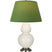 Bone Glazed Ceramic w/Antique Silvered with Tea Green W/ Taupe Lining Fabric Shade Glass and Green Shade