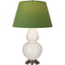 Bone Glazed Ceramic w/Antique Silvered with Tea Green W/ Taupe Lining Fabric Shade Glass and Green Shade