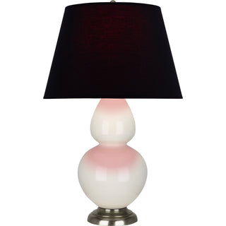 Buy bone-glazed-ceramic-w-antique-silvered-with-ink-black-w-rose-red-lining-fabric-shade-glass-and-black-shade Double Gourd Table Lamp by Robert Abbey