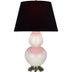 Bone Glazed Ceramic w/Antique Silvered with Ink Black W/ Rose Red Lining Fabric Shade Glass and Black Shade