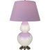 Bone Glazed Ceramic w/Antique Silvered with Lavender W/ Plum Lining Fabric Shade Glass and Pink Shade