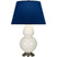 Bone Glazed Ceramic w/Antique Silvered with Navy W/ Gray Lining Fabric Shade Glass and Blue Shade