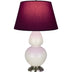 Bone Glazed Ceramic w/Antique Silvered with Plum W/ Lavender Lining Fabric Shade Glass and Red Shade