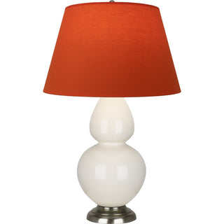 Buy bone-glazed-ceramic-w-antique-silvered-with-tangerine-w-taupe-lining-fabric-shade-glass-and-orange-shade Double Gourd Table Lamp by Robert Abbey