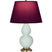 Celadon Glazed Ceramic w/Antique Brass with Plum W/ Lavender Lining Fabric Shade Glass and Red Shade