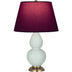 Celadon Glazed Ceramic w/Antique Brass with Plum W/ Lavender Lining Fabric Shade Glass and Red Shade