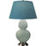 Celadon Glazed Ceramic w/Antique Silvered with Bright Blue W/ Gray Lining Fabric Shade Glass and Blue Shade