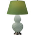 Celadon Glazed Ceramic w/Antique Silvered with Tea Green W/ Taupe Lining Fabric Shade Glass and Green Shade