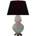 Celadon Glazed Ceramic w/Antique Silvered with Ink Black W/ Rose Red Lining Fabric Shade Glass and Black Shade