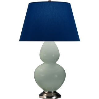 Buy celadon-glazed-ceramic-w-antique-silvered-with-navy-w-gray-lining-fabric-shade-glass-and-blue-shade Double Gourd Table Lamp by Robert Abbey