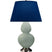 Celadon Glazed Ceramic w/Antique Silvered with Navy W/ Gray Lining Fabric Shade Glass and Blue Shade