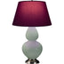 Celadon Glazed Ceramic w/Antique Silvered with Plum W/ Lavender Lining Fabric Shade Glass and Red Shade