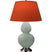 Celadon Glazed Ceramic w/Antique Silvered with Tangerine W/ Taupe Lining Fabric Shade Glass and Red Shade