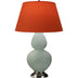 Celadon Glazed Ceramic w/Antique Silvered with Tangerine W/ Taupe Lining Fabric Shade Glass and Red Shade