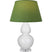 Lily Glazed Ceramic w/Lucite with Tea Green W/ Taupe Lining Fabric Shade Glass and Green Shade